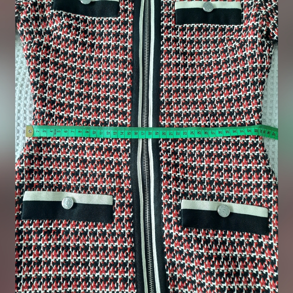 Maje Red Black White Tweed Zip-Front Dress - Picture 10 of 12